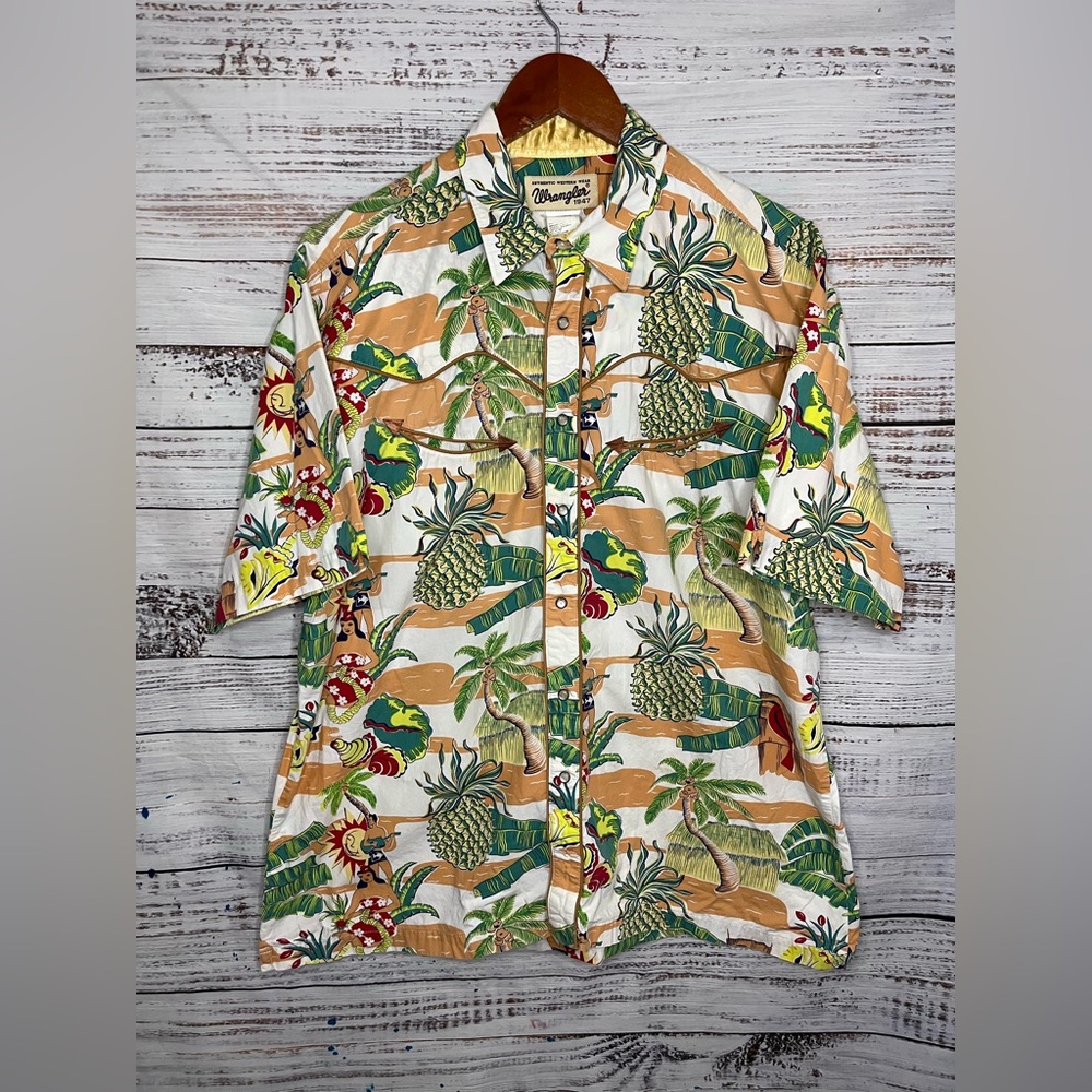 Vintage Wrangler 1947 Western Wear Tropical Hawaiian Shirt Men's Size XL